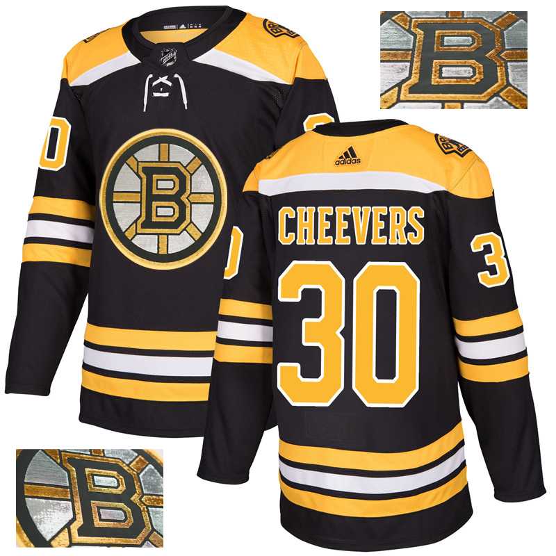 Bruins 30 Gerry Cheevers Black With Special Glittery Logo Adidas Jersey